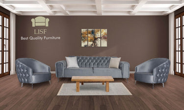 Luxury Verona Sofa Set in Light Grey Velvet - Modern Chesterfield Design with Cushions Included - UK Luxury Furniture